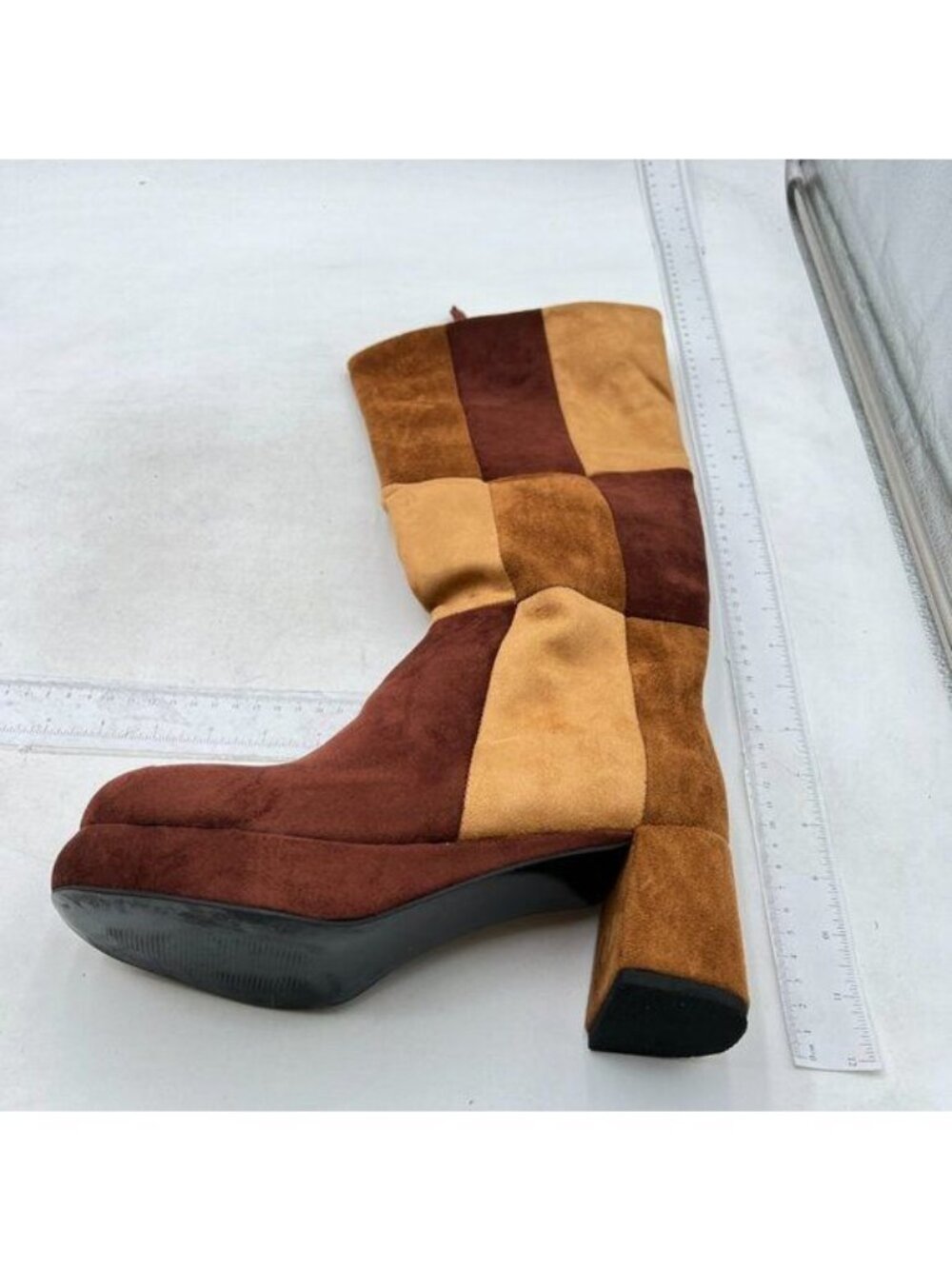 Knee High Boots Women Fall Winter Suede Round Toe Chunky Block Heel Platforms
